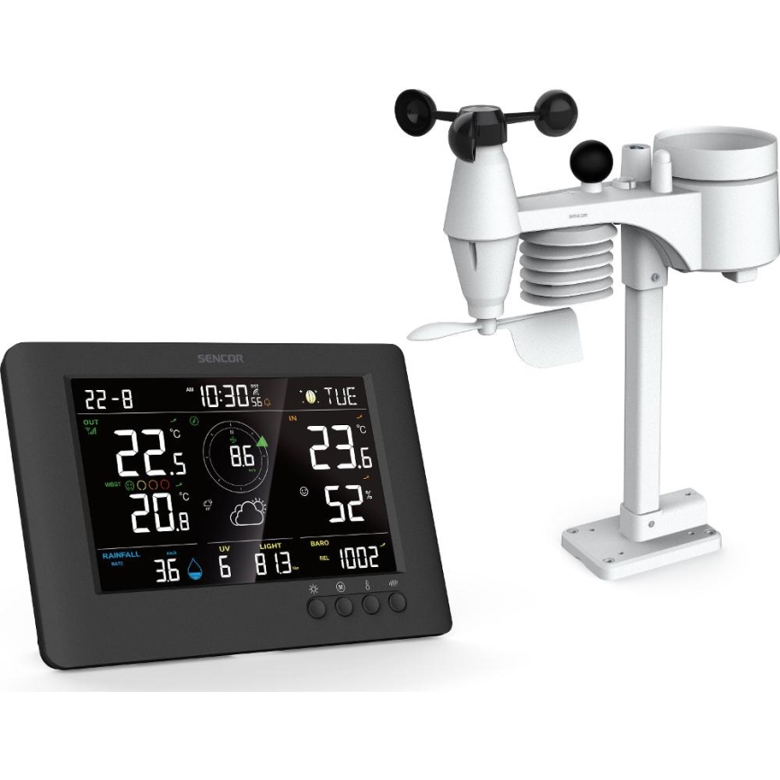 Sencor - Profesionalna vremenska postaja z barvnim LCD-zaslonom in budilko 5V/1xCR2032 + 3xAA