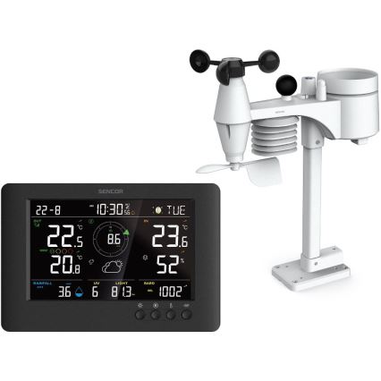 Sencor - Profesionalna vremenska postaja z barvnim LCD-zaslonom in budilko 5V/1xCR2032 + 3xAA