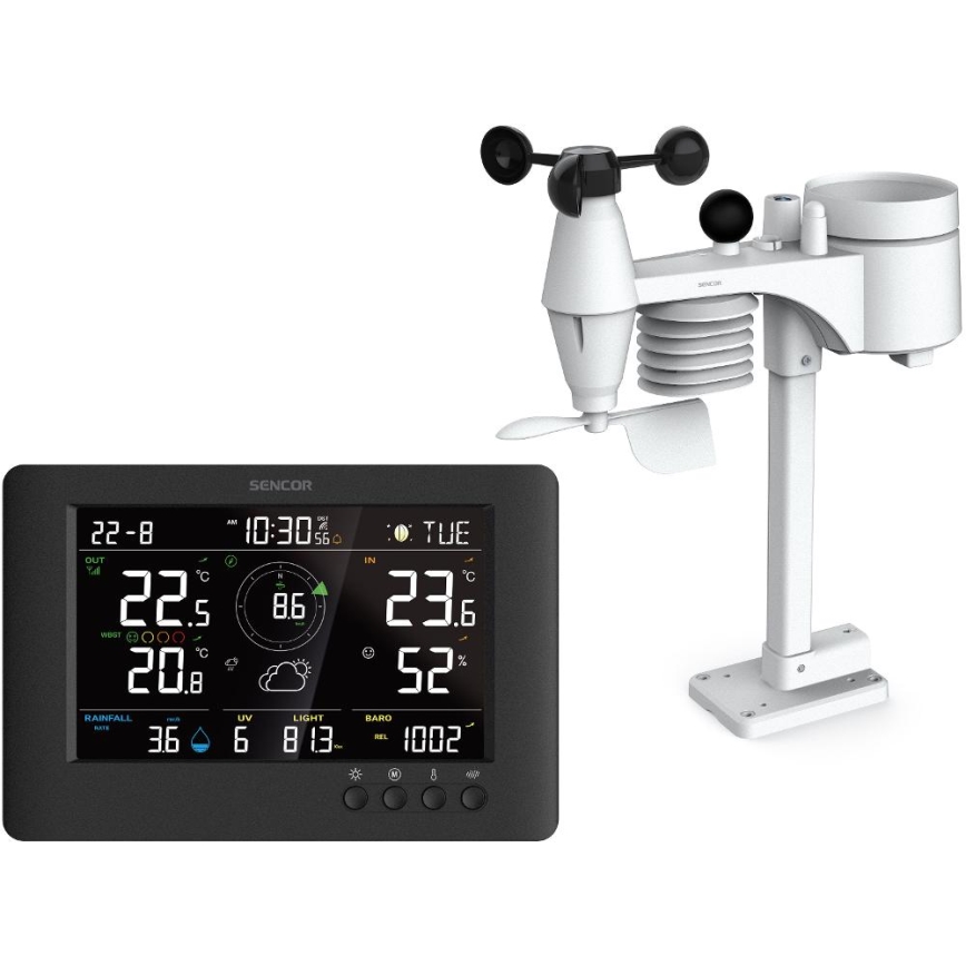 Sencor - Profesionalna vremenska postaja z barvnim LCD-zaslonom in budilko 5V/1xCR2032 + 3xAA