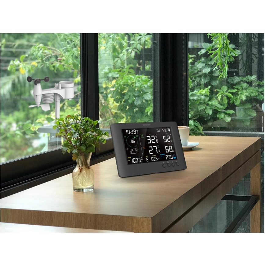 Sencor - Profesionalna vremenska postaja z barvnim LCD-zaslonom in budilko 5V/1xCR2032 + 3xAA Wi-Fi