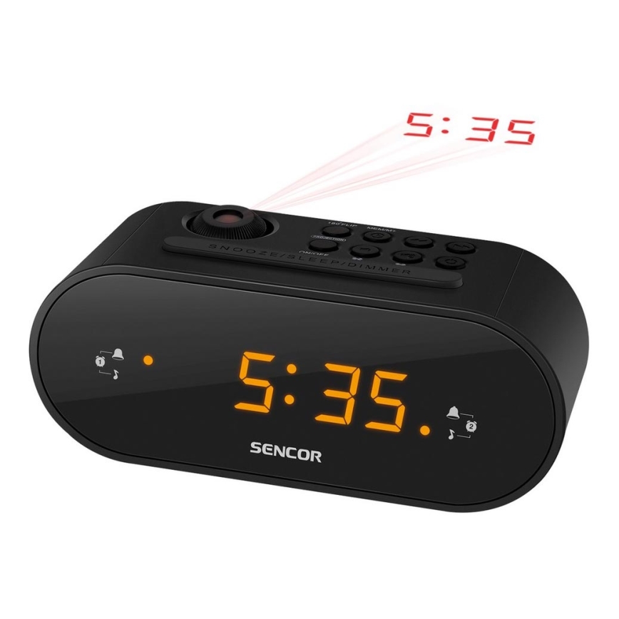 Sencor - Radijska budilka z LED zaslon in projector 5W/230V 1xCR2032 črna