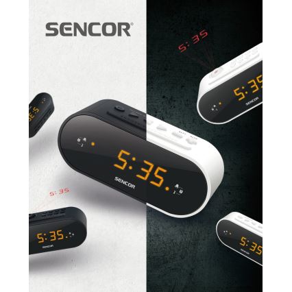 Sencor - Radijska budilka z LED zaslon in projector 5W/230V 1xCR2032 črna