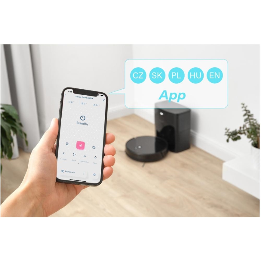 Sencor - Robotski sesalnik z mopom 2 v 1 16 W/2600 mAh Wi-Fi črna + daljinski upravljalnik