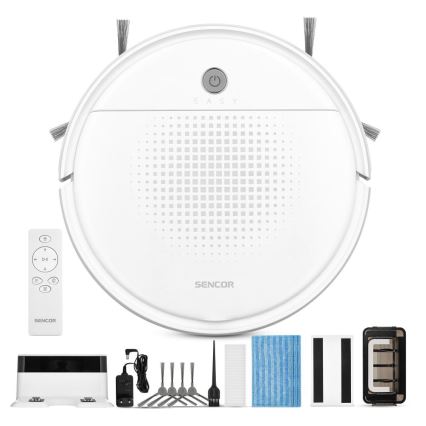 Sencor - Robotski sesalnik z mopom 2v1 18W/1500 mAh bela + Daljinski upravljalnik
