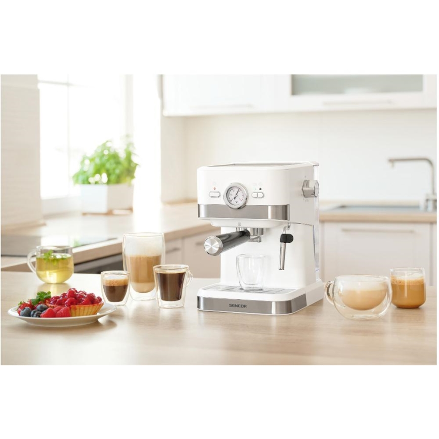 Sencor - Ročni kavni aparat za espresso 1050W/230V bela/mat krom