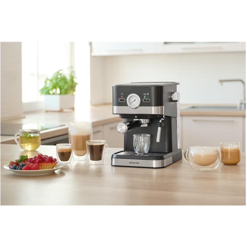 Sencor - Ročni kavni aparat za espresso 1050W/230V črna/mat krom