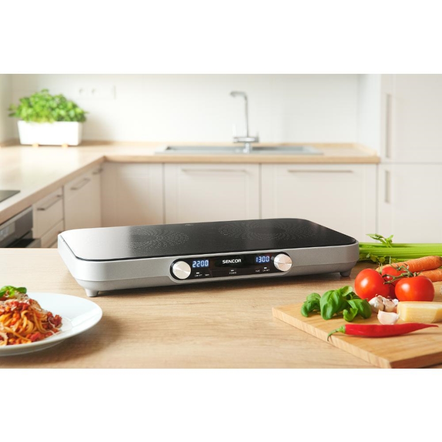 Sencor - Steklokeramična kuhalna plošča z 2 gorilnikoma in LCD zaslonom 3500 W/230 V