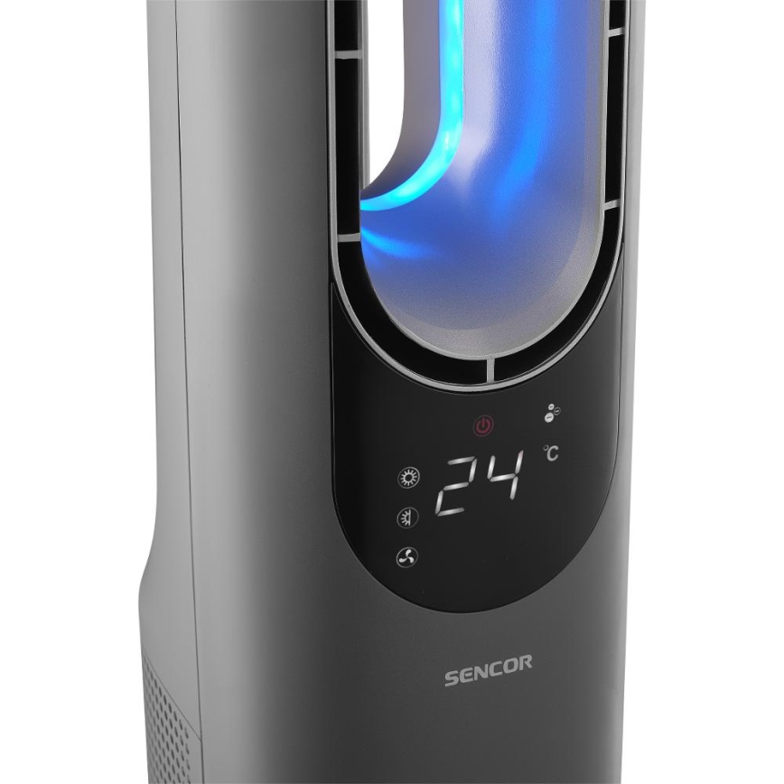 Sencor - Stolpni ventilator brez lopatic s keramičnim grelnim telesom 1200/2000W/230V, antracit + daljinski upravljalnik