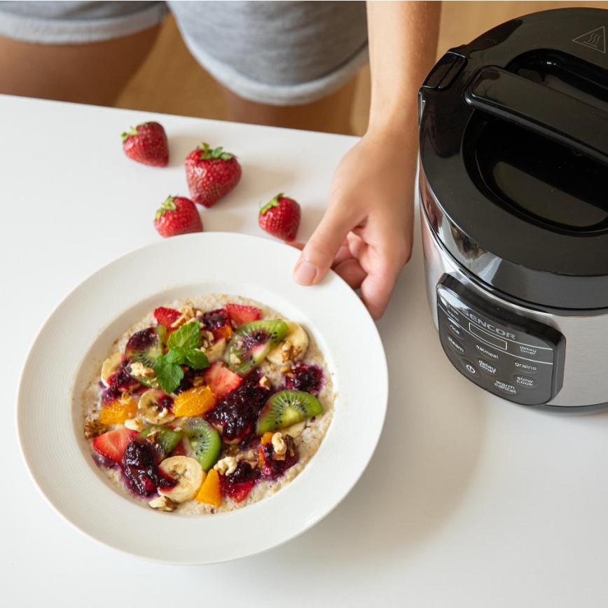 Sencor - Večfunkcijski kuhalnik za riž 350W/230V 0,6 l nerjaveče jeklo/črna