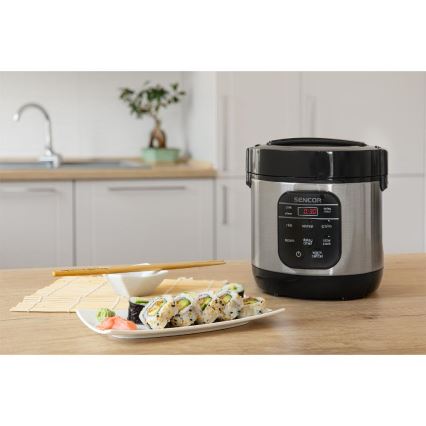 Sencor - Večfunkcijski kuhalnik za riž 350W/230V 0,6 l nerjaveče jeklo/črna