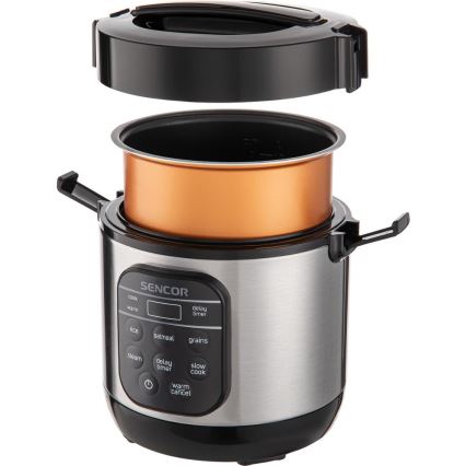 Sencor - Večfunkcijski kuhalnik za riž 350W/230V 0,6 l nerjaveče jeklo/črna