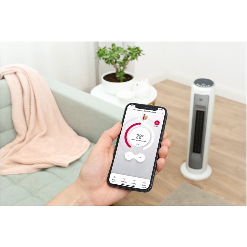 Sencor - Ventilator s keramičnim grelcem 2200W/230V Wi-Fi bela + daljinski upravljalnik