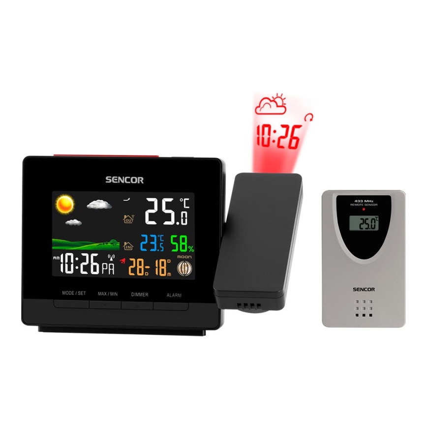 Sencor - Vremenska postaja z barva LCD display, budilka in projektor 2xAA + 2xAAA
