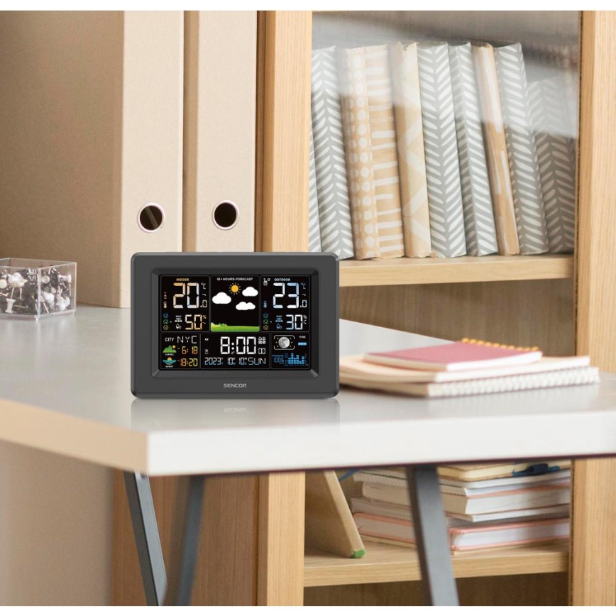 Sencor - Vremenska postaja z barvnim LCD-zaslonom 3xAA + 2xAA črna