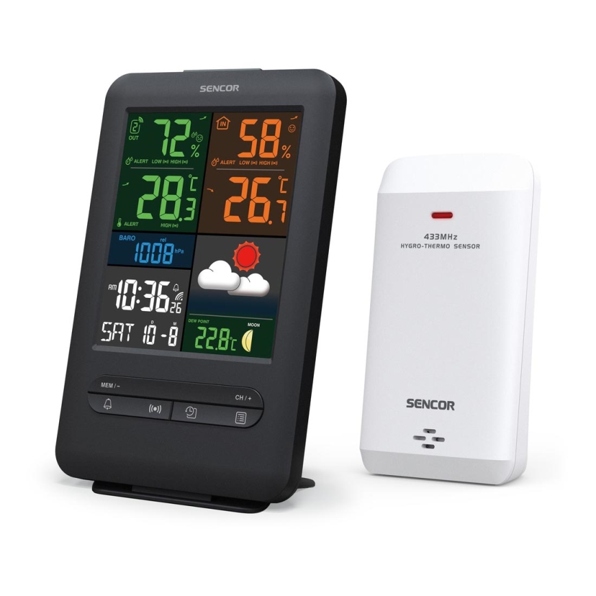 Sencor - Vremenska postaja z barvnim LCD zaslonom 5V/1xCR2032 + 2xAA