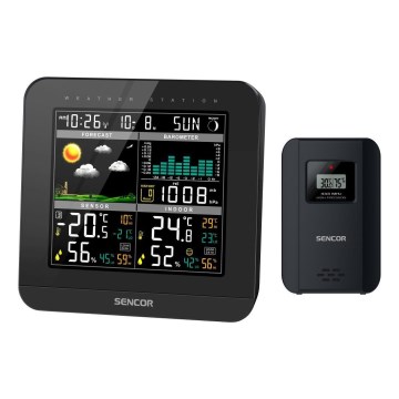 Sencor - Vremenska postaja z barvo LCD zaslonom in budilko 3xAAA črna