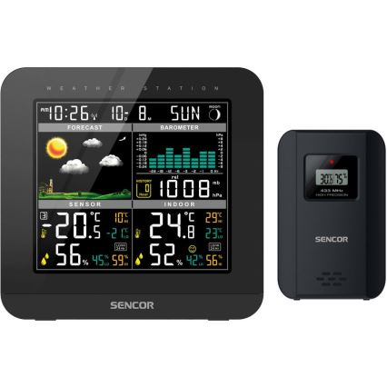 Sencor - Vremenska postaja z barvo LCD zaslonom in budilko 3xAAA črna