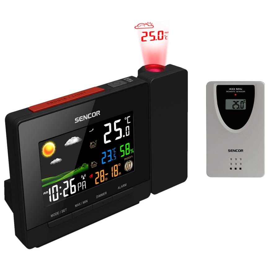 Sencor - Vremenska postaja z barva LCD display, budilka in projektor 2xAA + 2xAAA