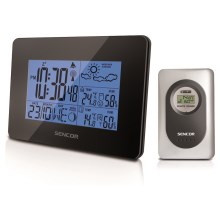 Sencor - Vremenska postaja z LCD zaslonom in alarmom 3xAA črna