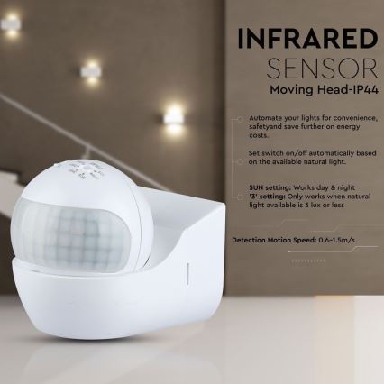 Senzor gibanja PIR 180° 800W/230V IP44 bela