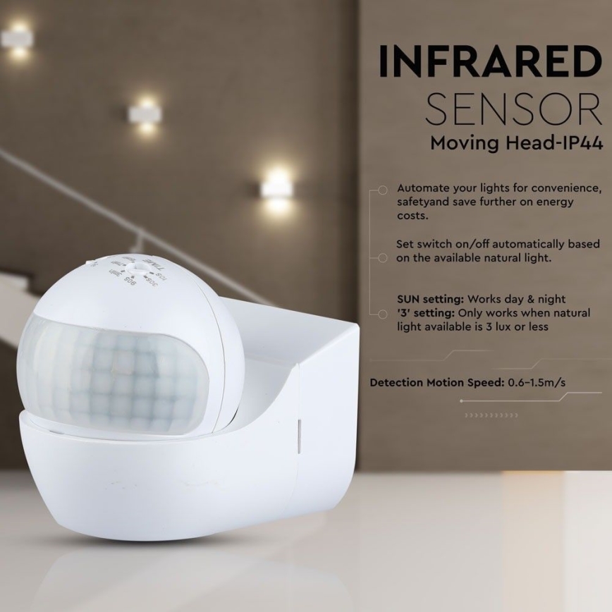 Senzor gibanja PIR 180° 800W/230V IP44 bela