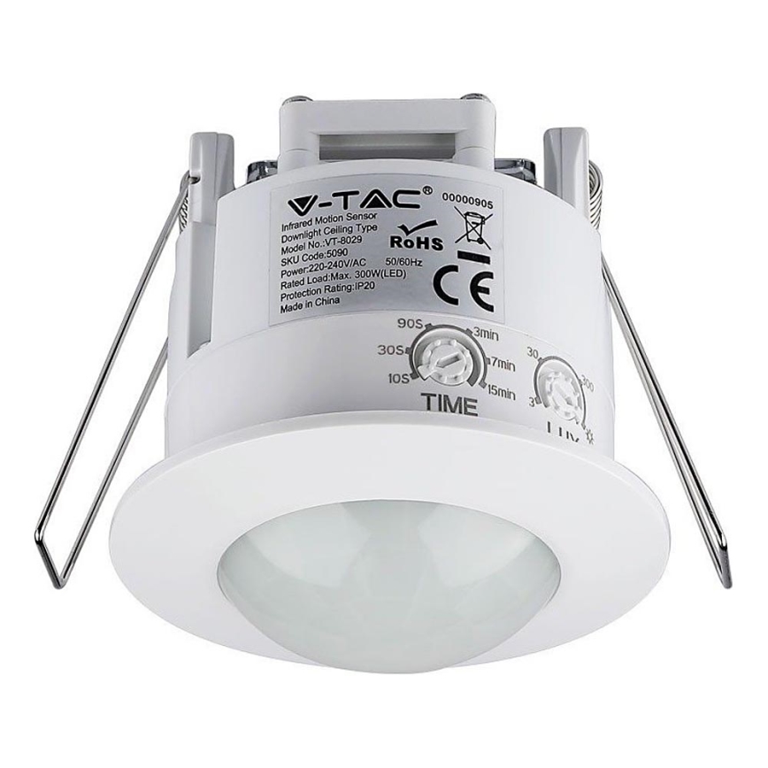 Senzor gibanja vgradni PIR 360° 300W/230V bela