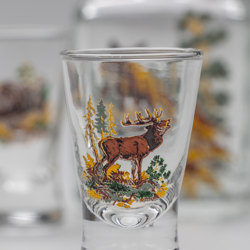 Set 1x steklenica in 2x Majhni kozarci prozorna s lisica motif