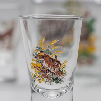 Set 1x steklenica in 2x Majhni kozarci prozorna s wild boar motif