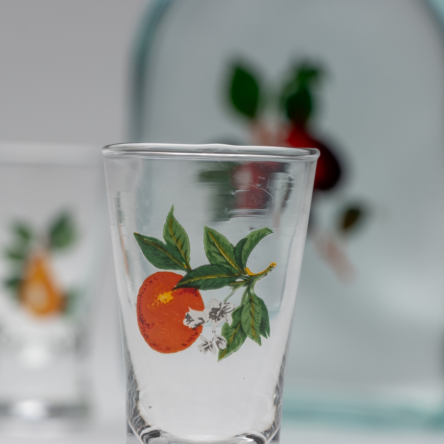 Set 1x steklenica in 2x Majhni kozarci prozorna z motivom češnje