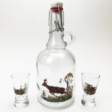 Set 1x steklenica in 2x majhni kozarci prozorna z živalskimi motivi