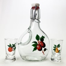 Set 1x steklenica in 2x Majhni kozarci prozorni z motivom sadja