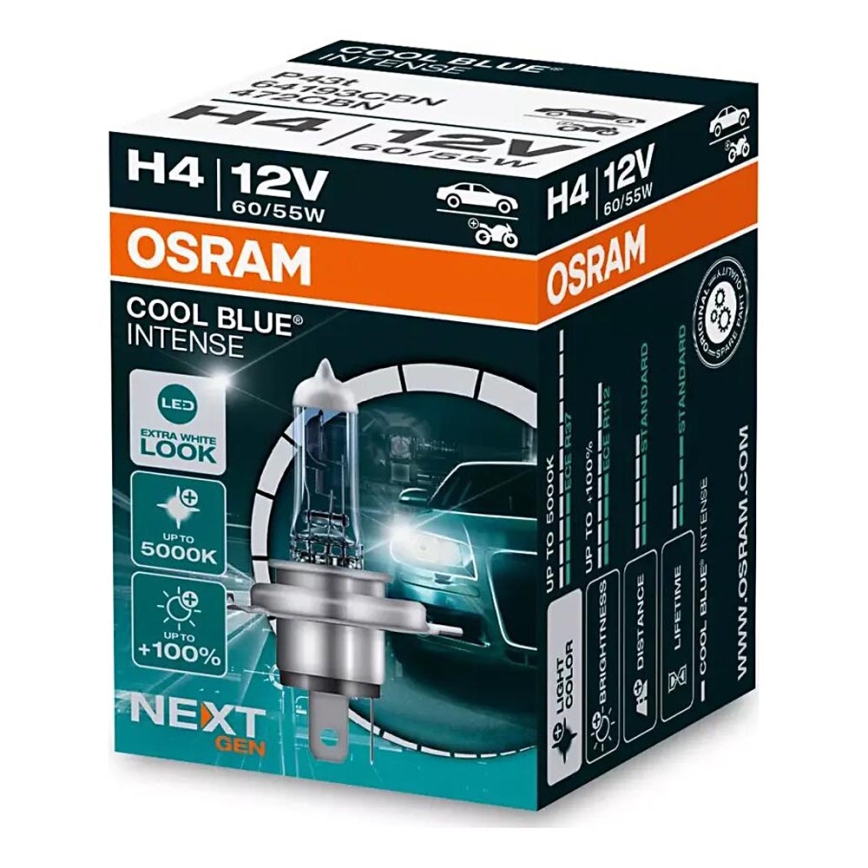 SET 2x Avto žarnica COOL MODRA H4 P43t/60/55W/12V 5000K - Osram