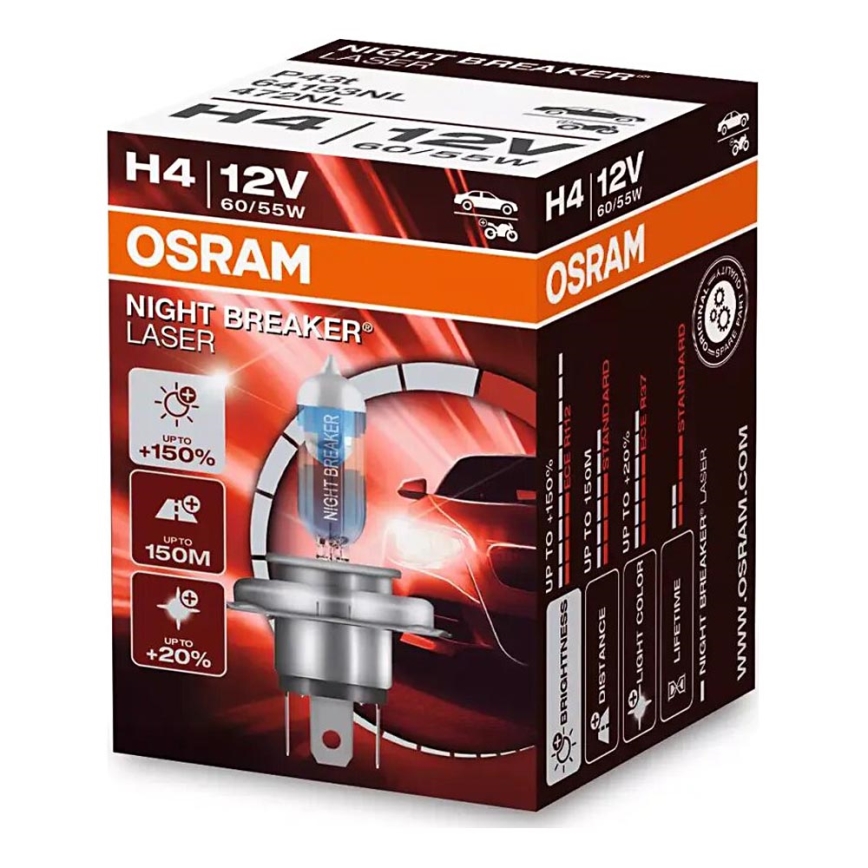 SET 2x Avto žarnica NIGHT BREAKER H4 P43t/60/55W/12V 3900K - Osram
