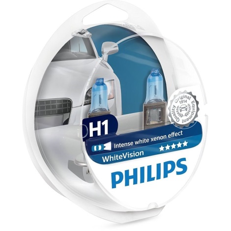SET 2x Avto žarnica Philips WHITEVISION 12258WHVSM H1 P14,5s/55W/12V 3700K