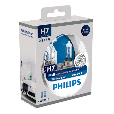 SET 2x Avto žarnica Philips WHITEVISION 12972WHVSM H7 PX26d/55W/12V 3700K + 2 pozicijski žarnici