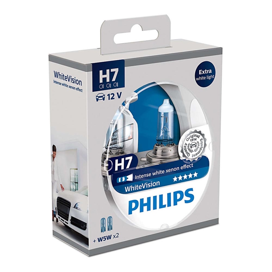 SET 2x Avto žarnica Philips WHITEVISION 12972WHVSM H7 PX26d/55W/12V 3700K + 2 pozicijski žarnici