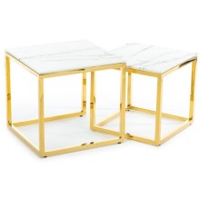 SET 2x Klubska mizica LIGHT 42x45 cm zlata/bela marmor