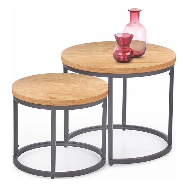 SET 2x Klubska mizica OREO pr. 43/53 cm antracit/zlat hrast