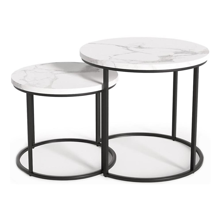 SET 2x Klubska mizica OREO pr. 43/53 cm črna/dekor iz marmorja