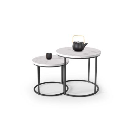 SET 2x Klubska mizica OREO pr. 43/53 cm črna/dekor iz marmorja