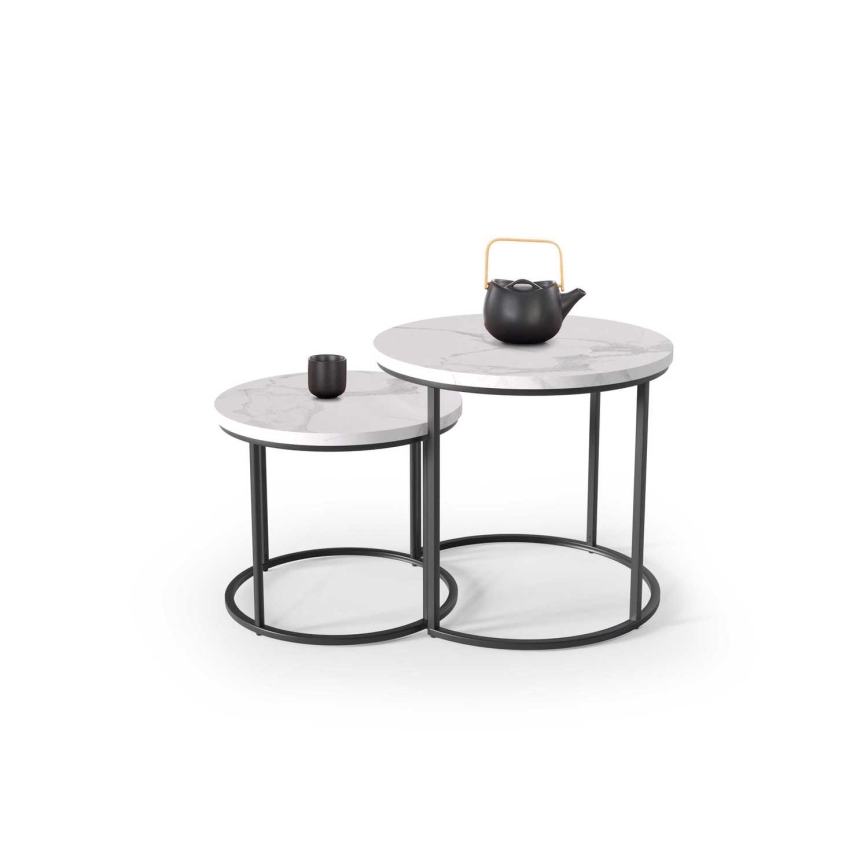 SET 2x Klubska mizica OREO pr. 43/53 cm črna/dekor iz marmorja