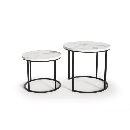 SET 2x Klubska mizica OREO pr. 43/53 cm črna/dekor iz marmorja