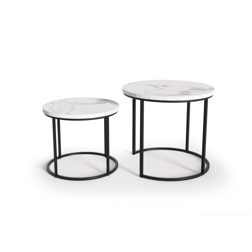 SET 2x Klubska mizica OREO pr. 43/53 cm črna/dekor iz marmorja