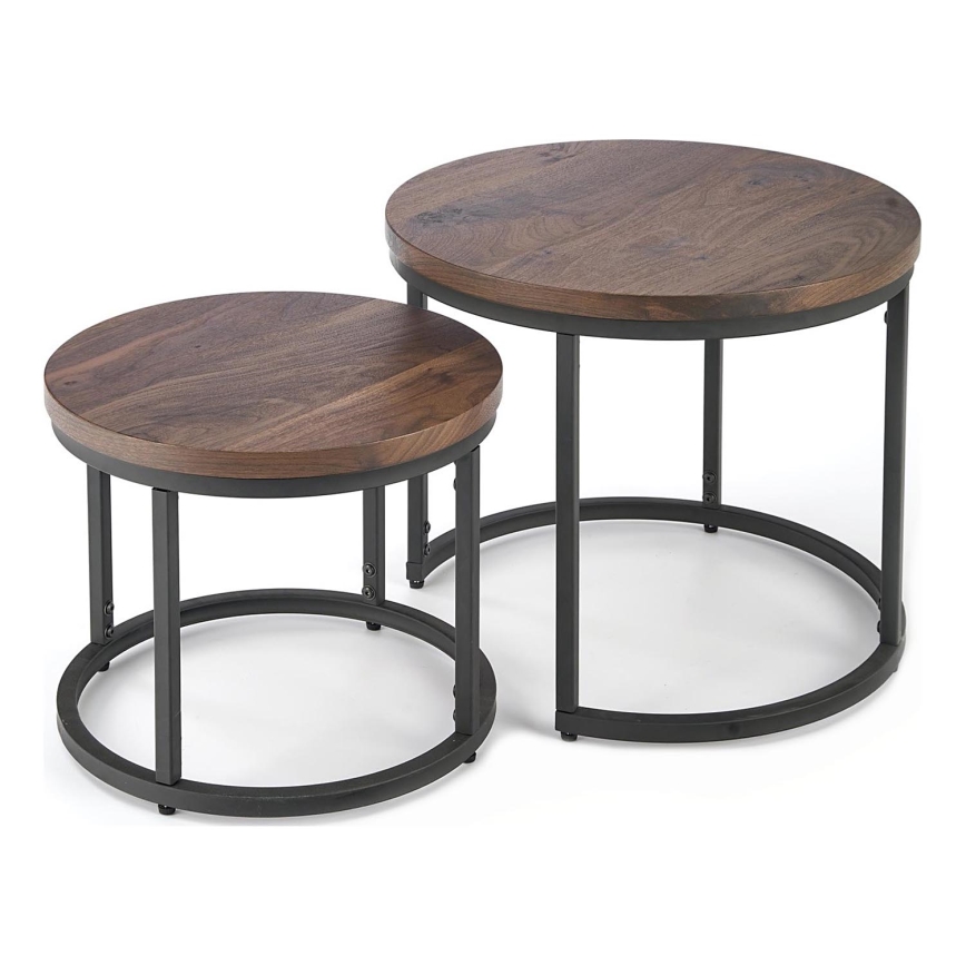 SET 2x Klubska mizica OREO pr. 43/53 cm črna/oreh