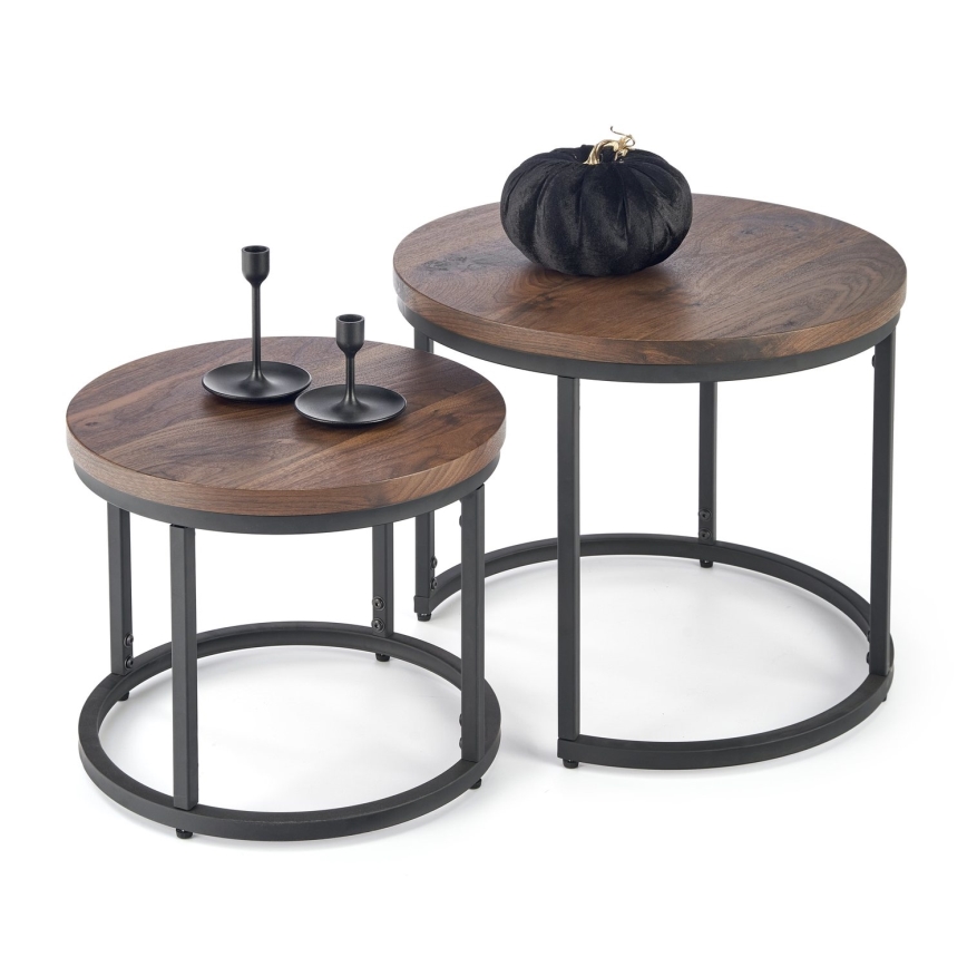 SET 2x Klubska mizica OREO pr. 43/53 cm črna/oreh