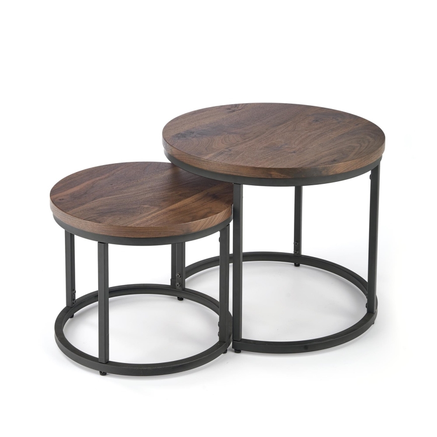 SET 2x Klubska mizica OREO pr. 43/53 cm črna/oreh
