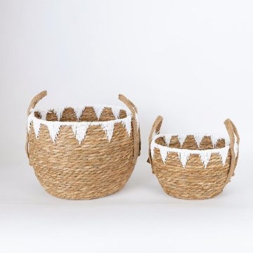 SET 2x Koš iz slame bež/bela 32x16,5x18/24x23,5x26 cm