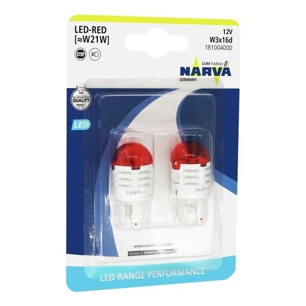SET 2x LED Avto žarnica W21W W3x16d/1,75W/12V rdeča - Narva 18100RPNVAB2