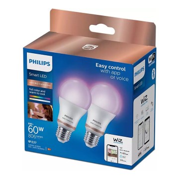 SET 2x LED RGB Zatemnitvena žarnica Philips A60 E27/8W/230V Wi-Fi