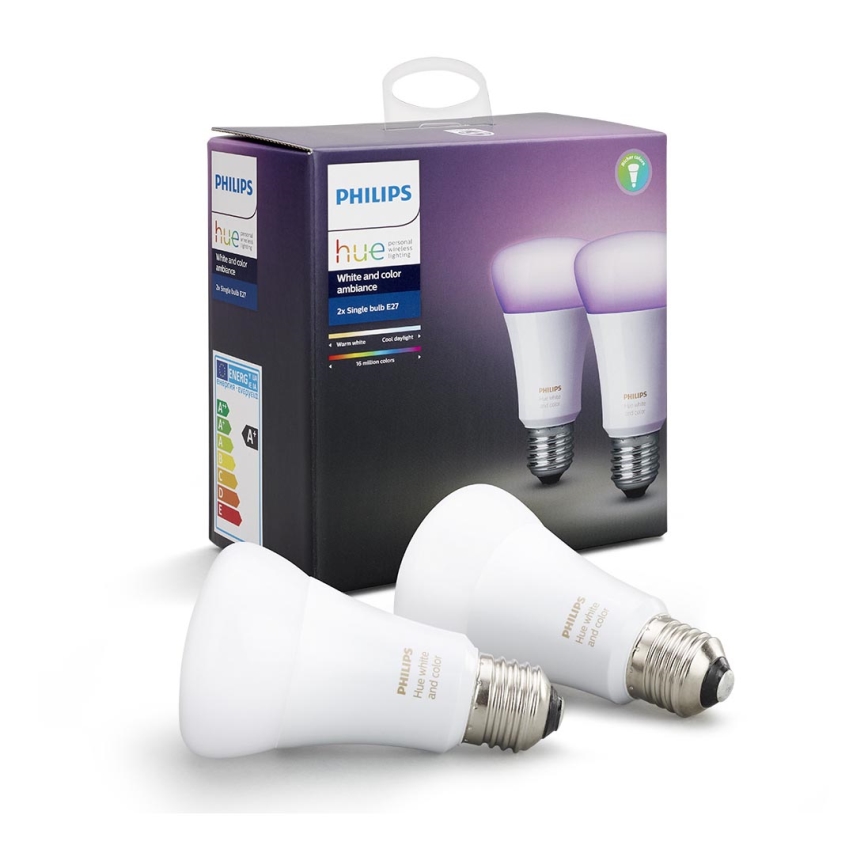 SET 2x LED RGB Zatemnitvena žarnica Philips Hue WHITE AND COLOR AMBIANCE E27/10W/230V 2200-6500K